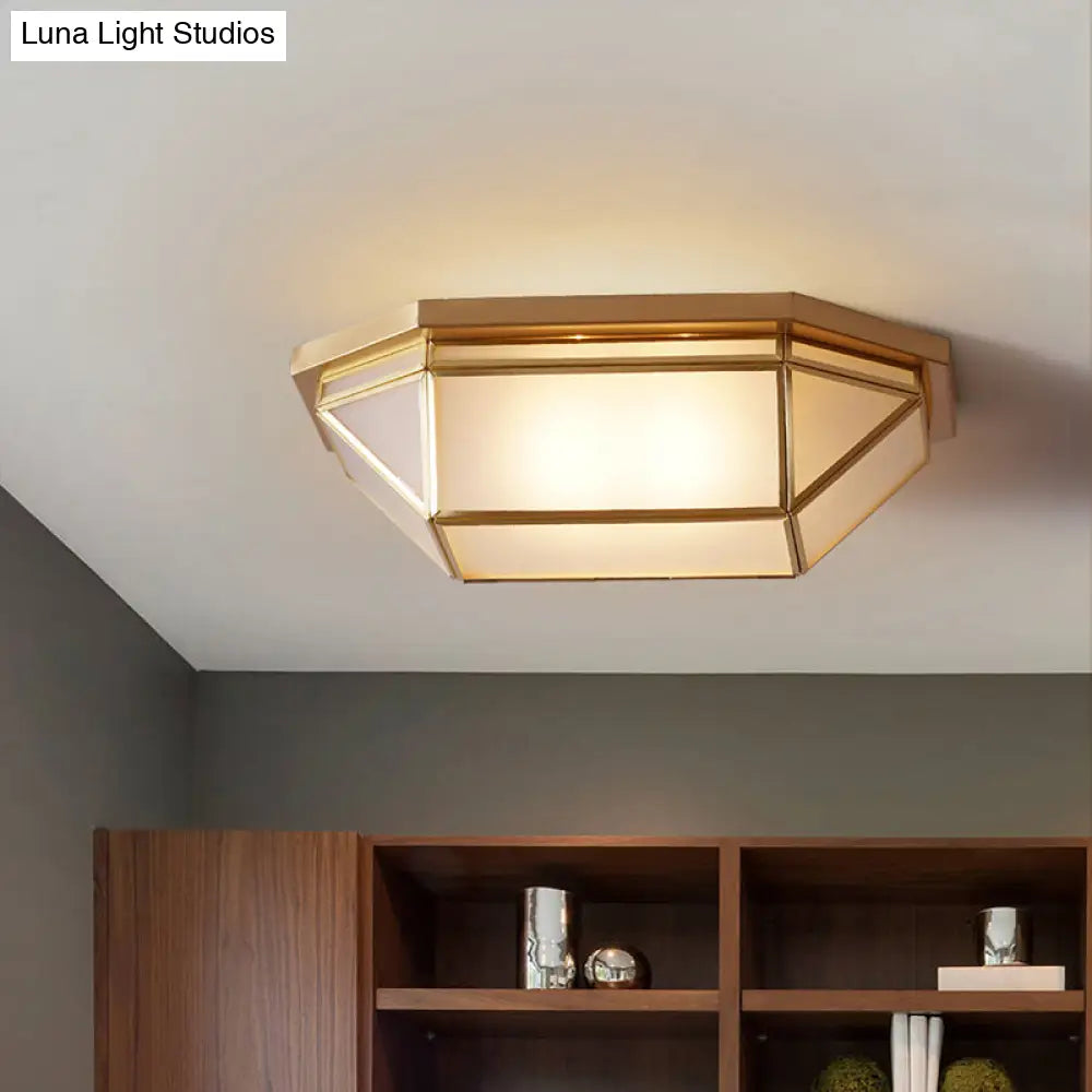 Sleek Brass Flush Mount Ceiling Lamp With Geometric Design - 2 - Light Fixture For Balcony