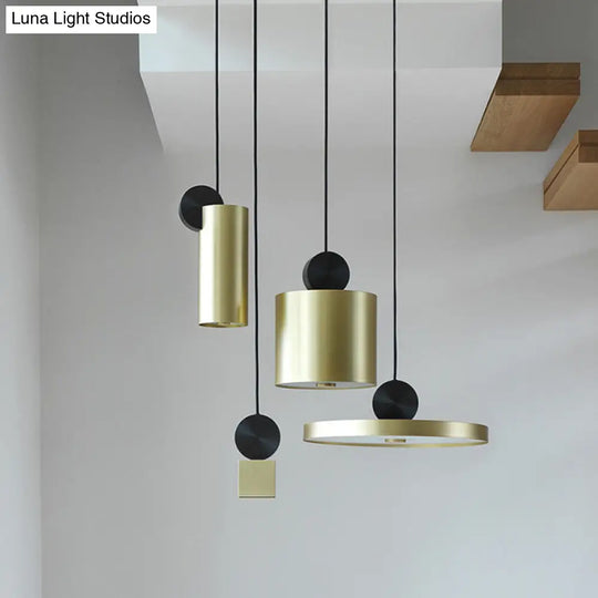 Sleek Brass Geometric Pendant Light With 1 Bulb For Dining Room Ceiling Suspension Lamp / 9.5