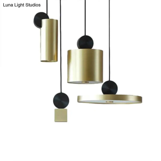 Sleek Brass Geometric Pendant Light With 1 Bulb For Dining Room Ceiling Suspension Lamp