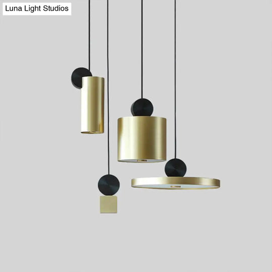 Sleek Brass Geometric Pendant Light With 1 Bulb For Dining Room Ceiling Suspension Lamp