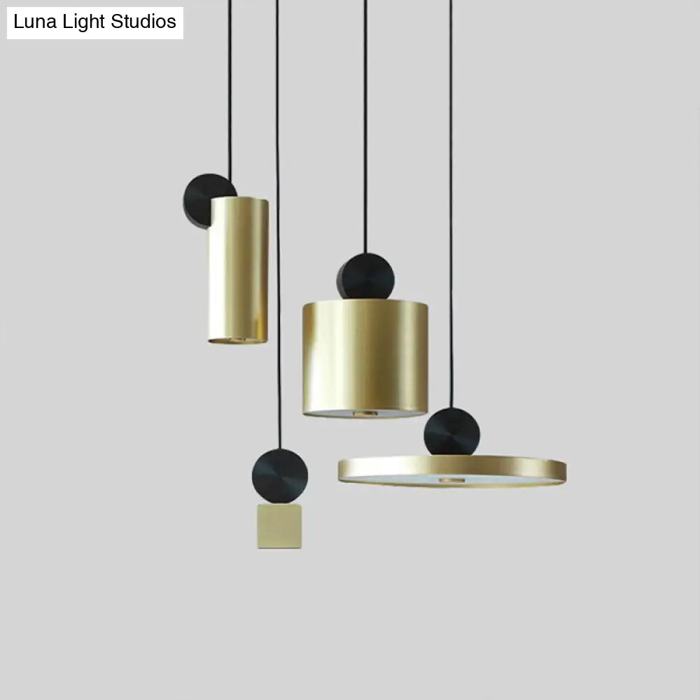 Sleek Brass Geometric Ceiling Light With 1 Bulb – Modern Suspension Lamp For Dining Room Décor