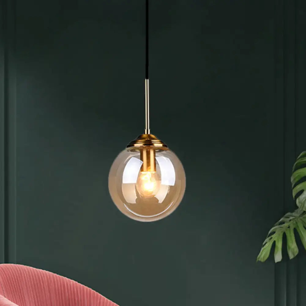Sleek Brass Pendant Lamp With Amber/Smoke Glass Shade – Perfect For Dining Room Ceilings Amber