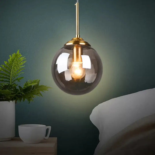 Sleek Brass Pendant Lamp With Amber/Smoke Glass Shade – Perfect For Dining Room Ceilings Smoke Gray