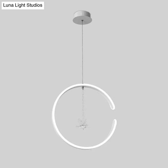 Sleek Metal C-Shape Suspension Led Hanging Lamp Kit With Crystal Bird Accent In Warm/White Light -