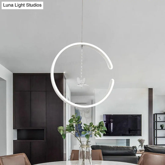 Sleek C-Shape Metal Suspension Lighting With Crystal Bird - Led Hanging Lamp Kit In Warm/White Light