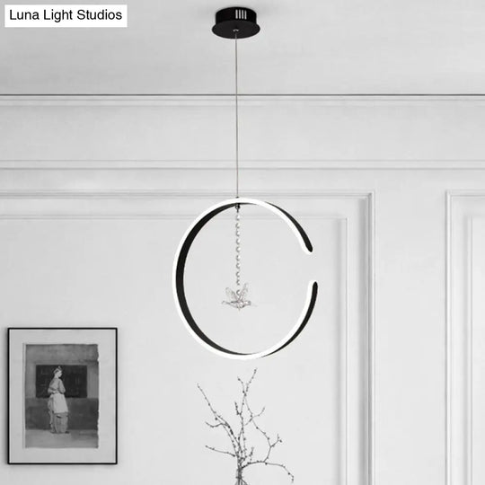 Sleek Metal C-Shape Suspension Led Hanging Lamp Kit With Crystal Bird Accent In Warm/White Light -