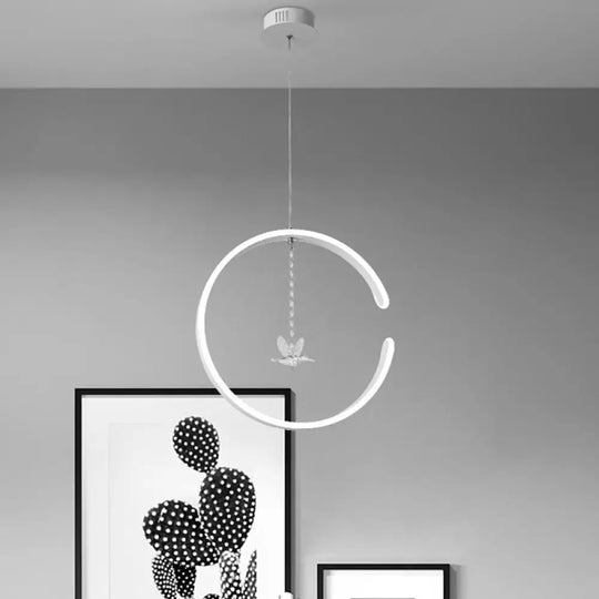 Sleek C-Shape Metal Suspension Lighting With Crystal Bird - Led Hanging Lamp Kit In Warm/White