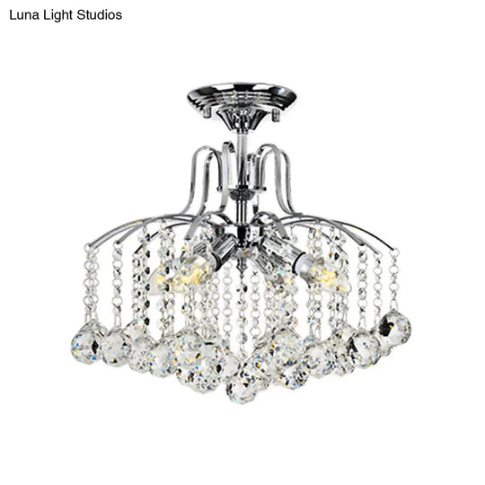 Sleek Cascade Ceiling Fixture Crystal Ball - 8-Head Semi Flush Light In Chrome For Living Room