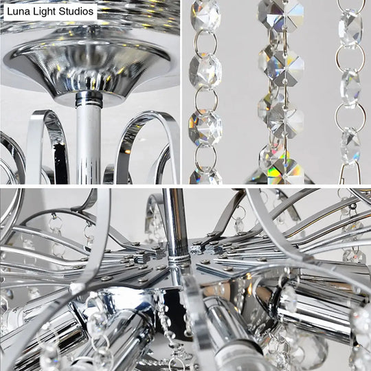 Sleek Cascade Ceiling Fixture Crystal Ball - 8 - Head Semi Flush Light In Chrome For Living Room