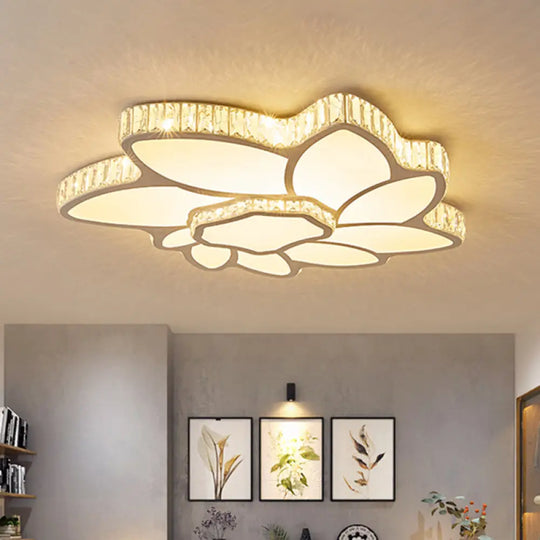 Sleek Chrome Crystal Led Ceiling Lamp In Warm/White Light – Petal Sitting Room Flush Mount / Warm