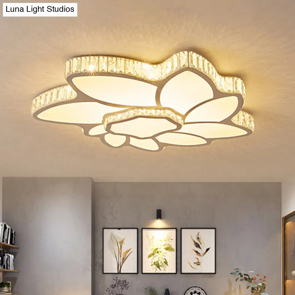 Sleek Chrome Crystal Led Ceiling Lamp In Warm/White Light Petal Sitting Room Flush Mount / Warm