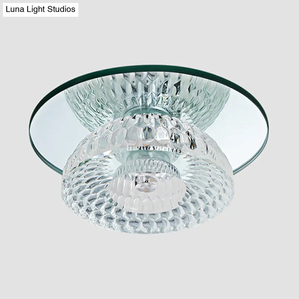 Sleek Chrome Crystal Led Flush Light With Mini Flower Bowl Design Perfect For Ceiling Mount Mirror