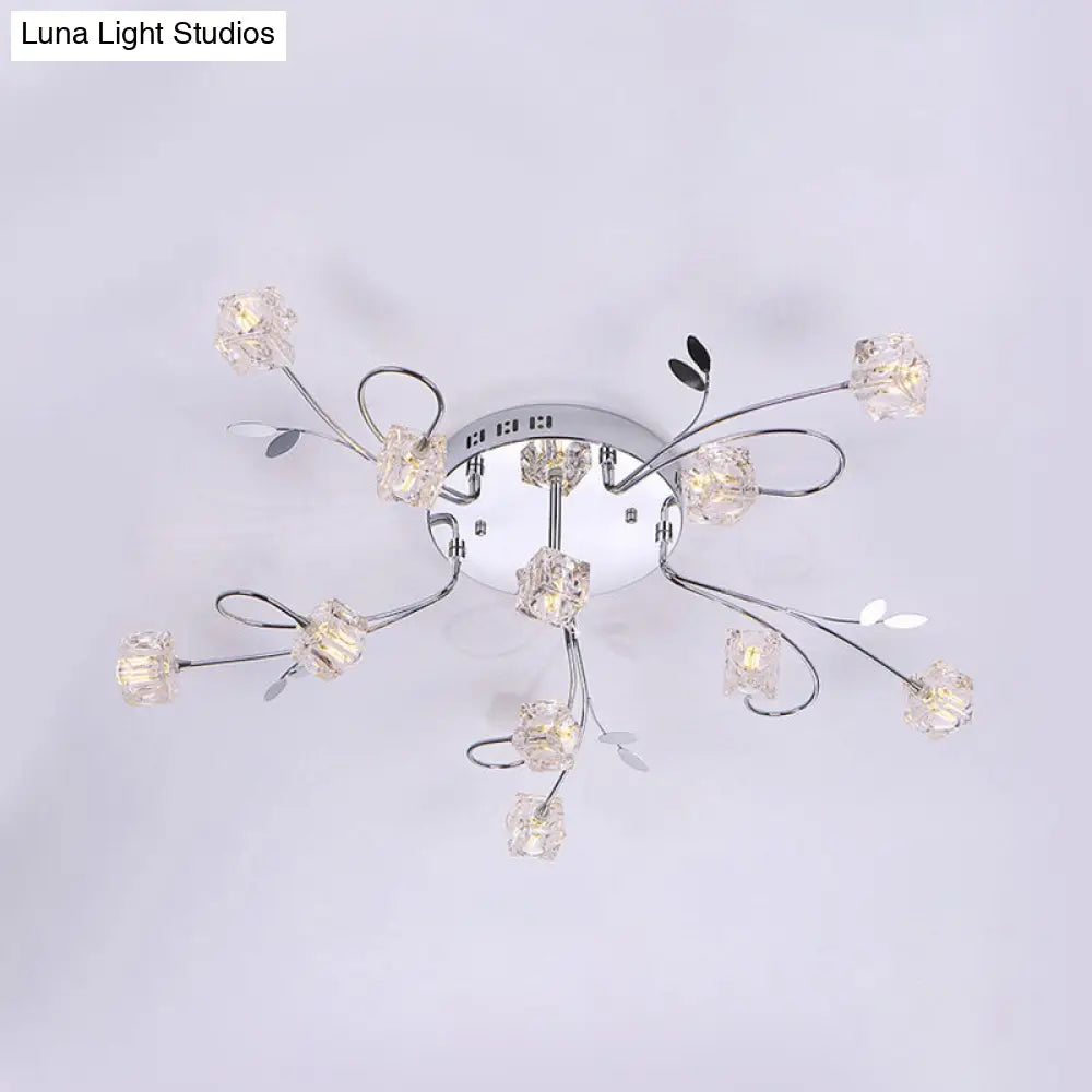 Sleek Chrome Cube Semi Flush Mount Modern Crystal Ceiling Lamp - 11/20-Light Hand-Cut Crystals With