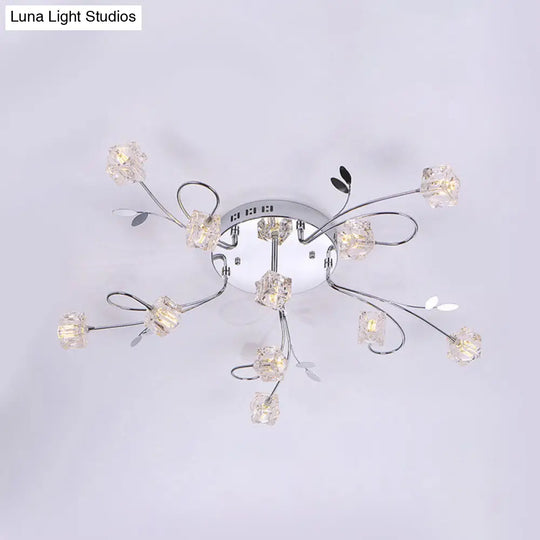 Sleek Chrome Cube Semi Flush Mount Modern Crystal Ceiling Lamp - 11/20-Light Hand-Cut Crystals With