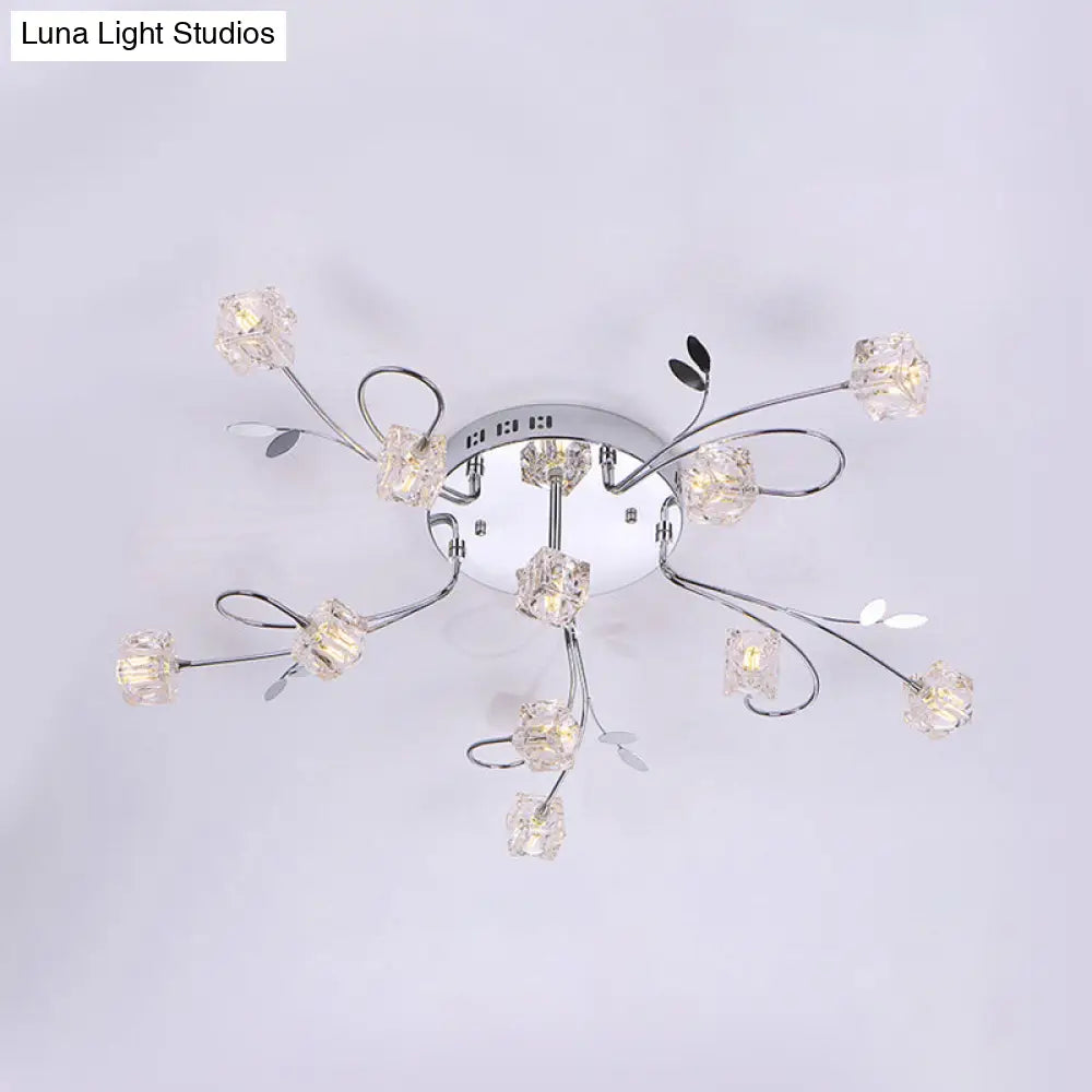 Sleek Chrome Cube Semi Flush Mount Modern Crystal Ceiling Lamp - 11/20 - Light Hand - Cut Crystals