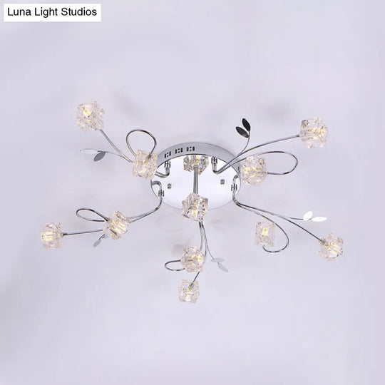 Sleek Chrome Cube Semi Flush Mount Modern Crystal Ceiling Lamp - 11/20 - Light Hand - Cut Crystals