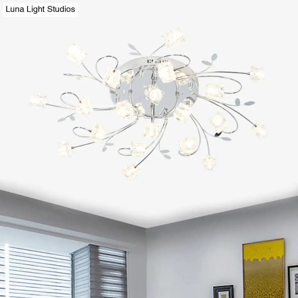 Sleek Chrome Cube Semi Flush Mount Modern Crystal Ceiling Lamp - 11/20 - Light Hand - Cut Crystals