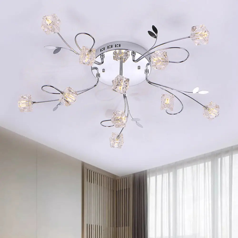 Sleek Chrome Cube Semi Flush Mount Modern Crystal Ceiling Lamp - 11/20 - Light Hand - Cut Crystals