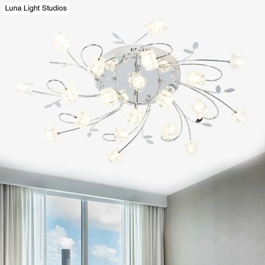 Sleek Chrome Cube Semi Flush Mount Modern Crystal Ceiling Lamp - 11/20 - Light Hand - Cut Crystals