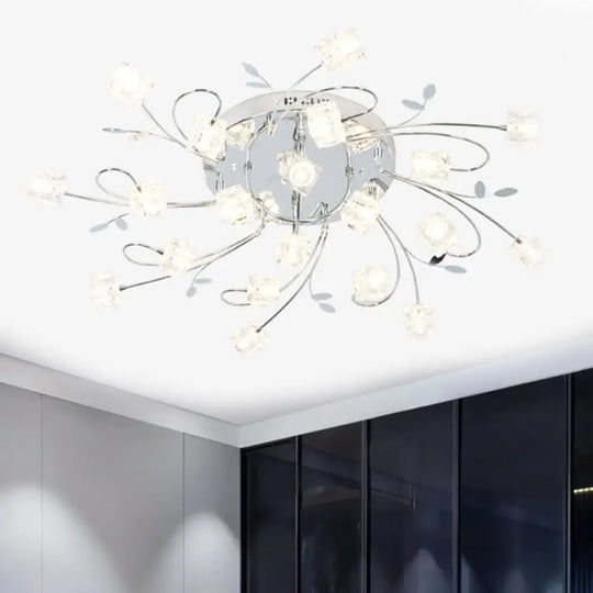 Sleek Chrome Cube Semi Flush Mount Modern Crystal Ceiling Lamp - 11/20 - Light Hand - Cut Crystals