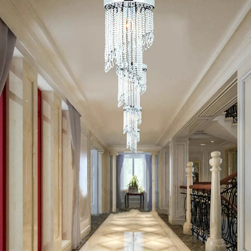 Sleek Chrome Finish Crystal Flush Mount Ceiling Light - Contemporary Corridor Spiral Design