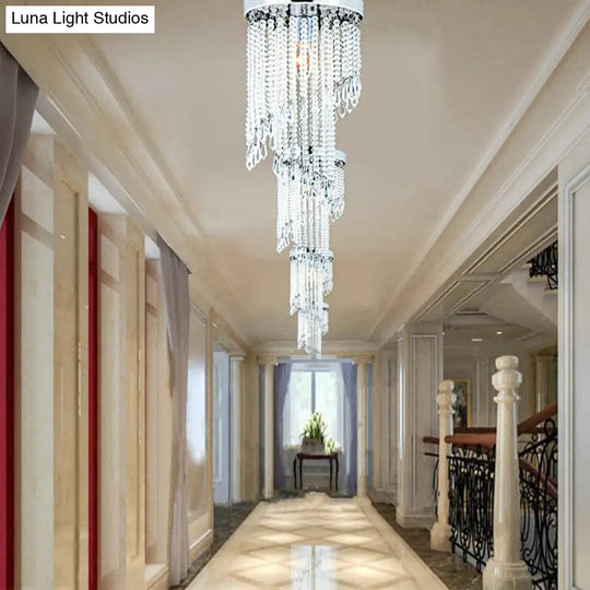 Sleek Chrome Finish Crystal Flush Mount Ceiling Light - Contemporary Corridor Spiral Design