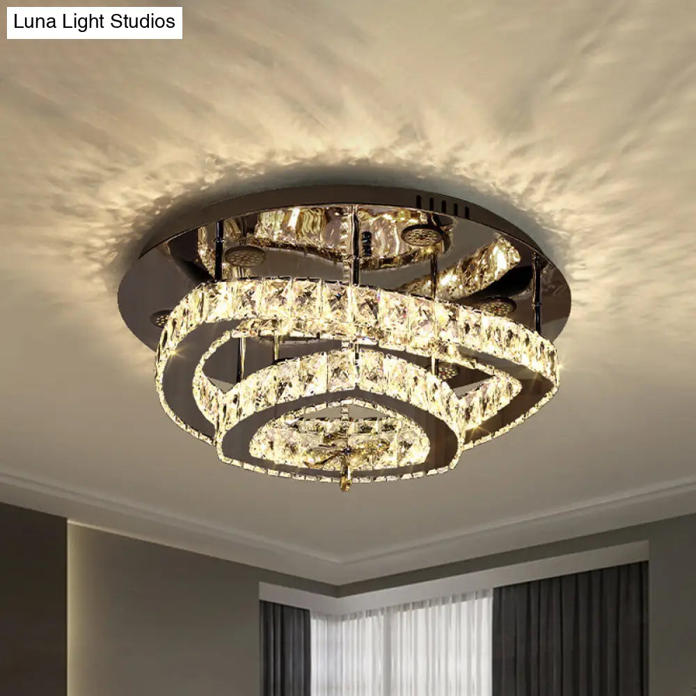 Sleek Chrome Geometric Ceiling Flushlight With Crystal Rectangle Shade - Minimalist Design