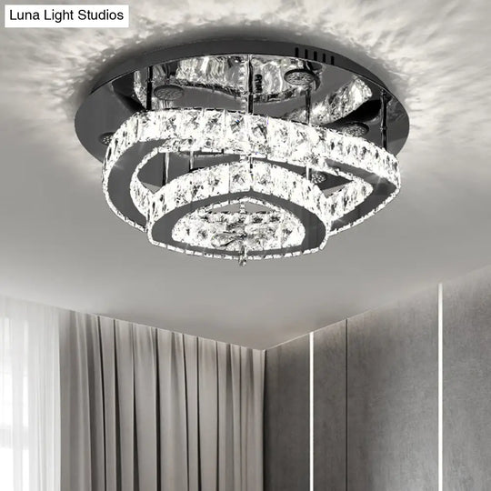 Sleek Chrome Geometric Ceiling Flushlight With Crystal Rectangle Shade - Minimalist Design
