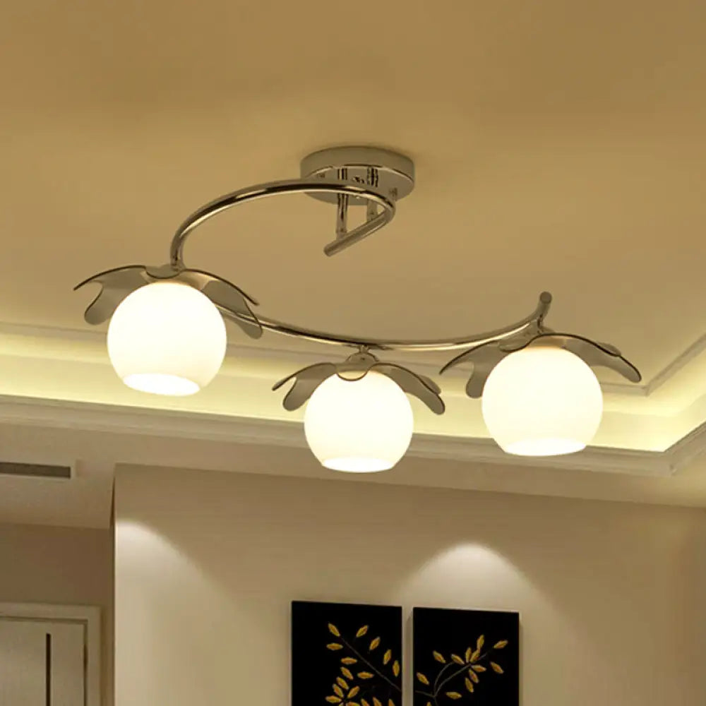Sleek Chrome Led Ceiling Light With Globe Glass Shade - Ideal For Modern Bedrooms And Semi Flush