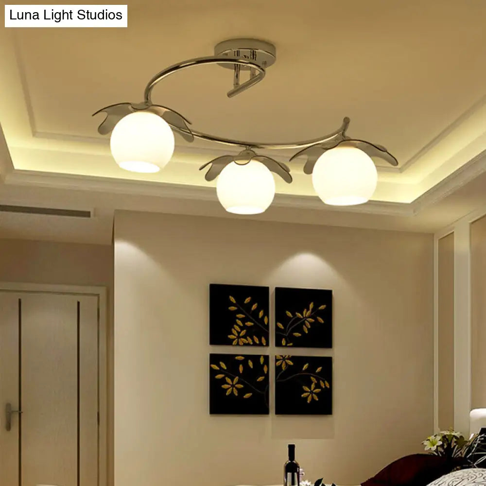 Modern Chrome Bedroom Led Ceiling Light With Globe Glass Shade