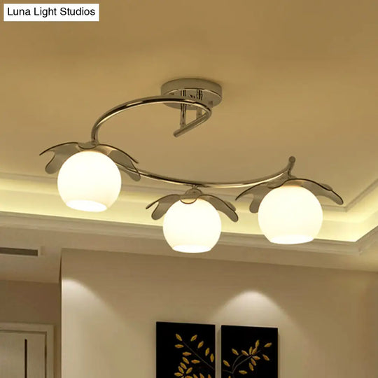 Modern Chrome Bedroom Led Ceiling Light With Globe Glass Shade