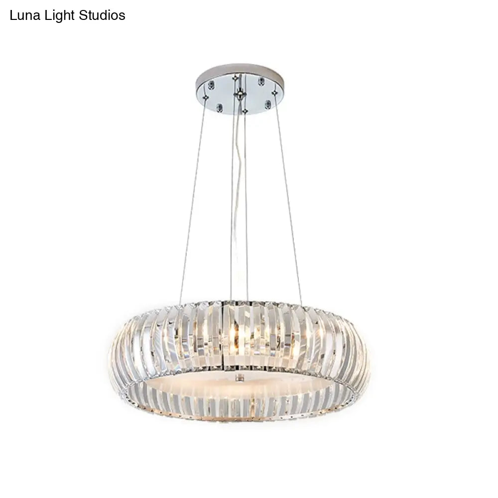 Sleek Chrome Led Doughnut Chandelier With Crystal Prisms - Simplicity Collection