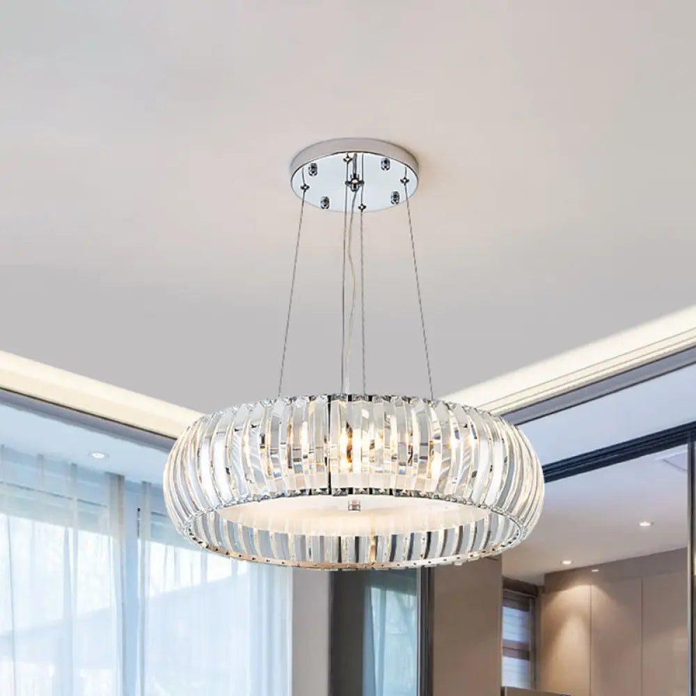 Sleek Chrome Led Doughnut Chandelier With Crystal Prisms - Simplicity Collection