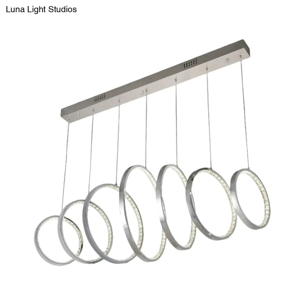 Sleek Chrome Metal Led Pendant Light With Multiple Lamps For Kitchen Ceiling