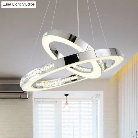 Faceted Crystal Led Chandelier Light In Chrome Ring Pendant Design - Available 3 Warm/White/Natural