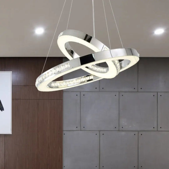 Sleek Chrome Pendant Ceiling Light With Crystal Led Chandelier In Warm/White/Natural Various Sizes