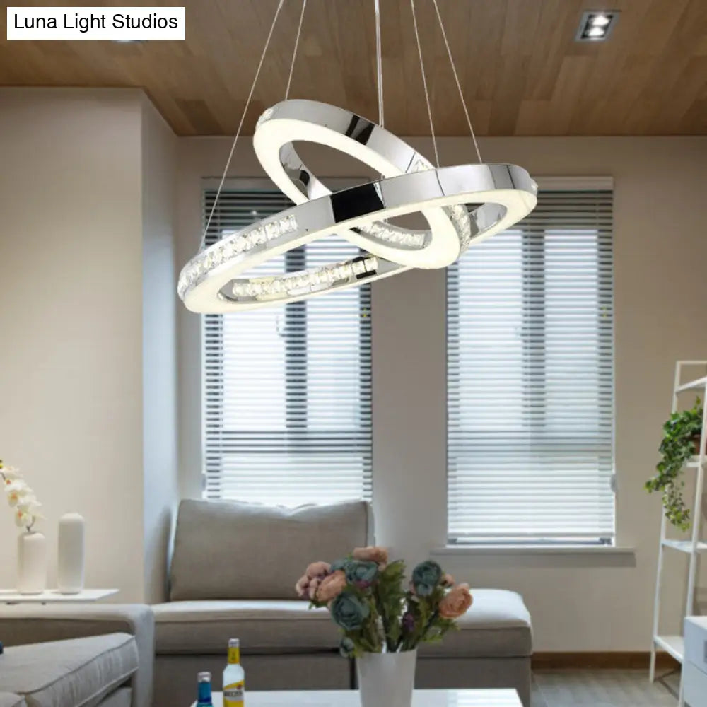 Sleek Chrome Pendant Ceiling Light With Crystal Led Chandelier In Warm/White/Natural Various Sizes