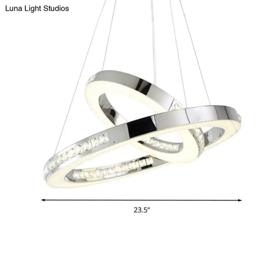 Faceted Crystal Led Chandelier Light In Chrome Ring Pendant Design - Available 3 Warm/White/Natural