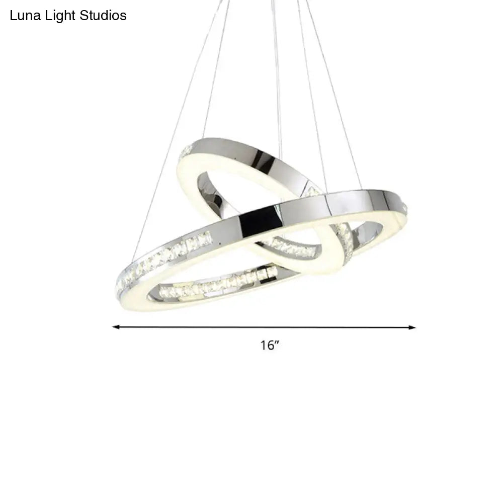 Faceted Crystal Led Chandelier Light In Chrome Ring Pendant Design - Available 3 Warm/White/Natural