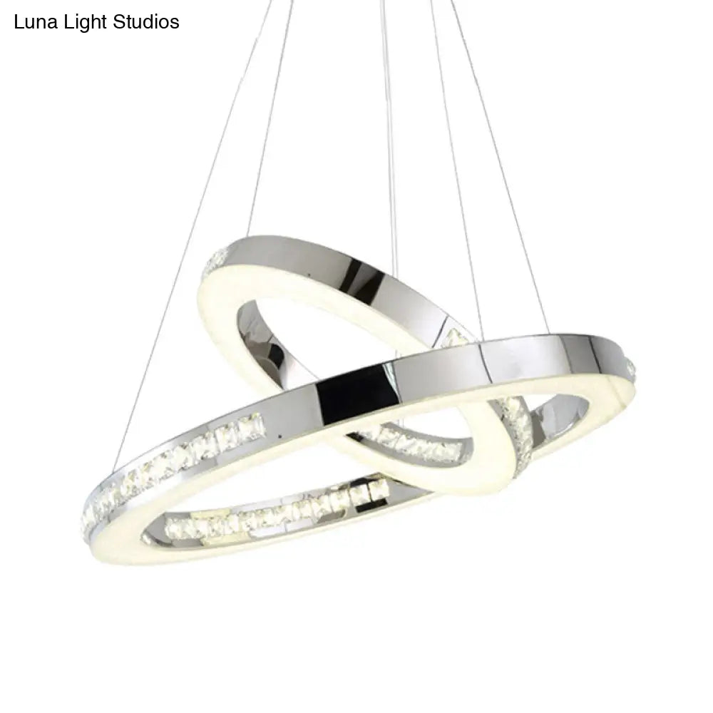 Faceted Crystal Led Chandelier Light In Chrome Ring Pendant Design - Available 3 Warm/White/Natural