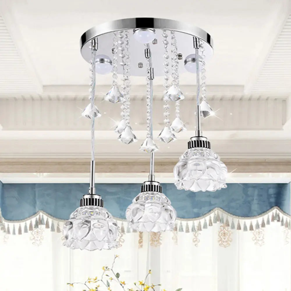 Sleek Chrome Semi Flush Light Fixture With Lotus Crystal Shade - Perfect For Modern Dining Rooms 3 /