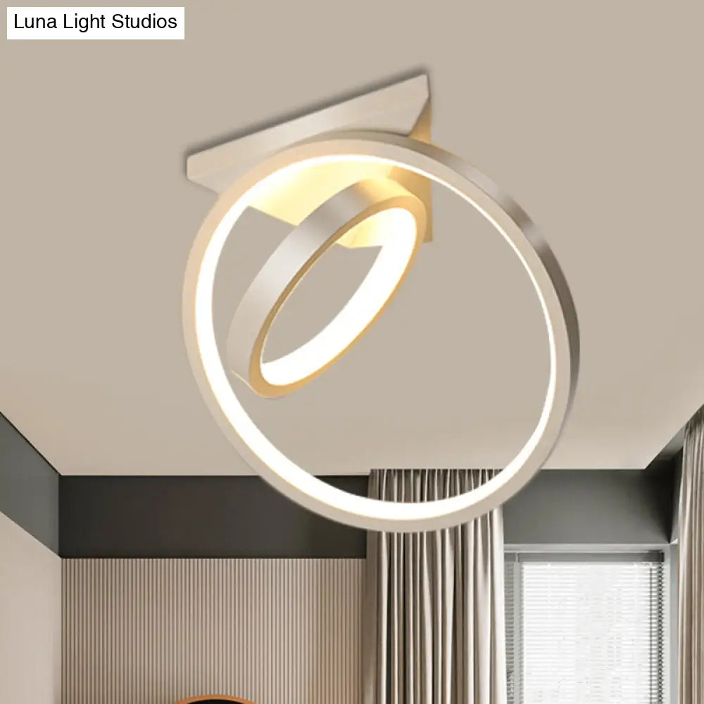 Sleek Circles Flush Lamp Fixture: Metallic Black/White Led Ceiling Mount In Warm/White Light