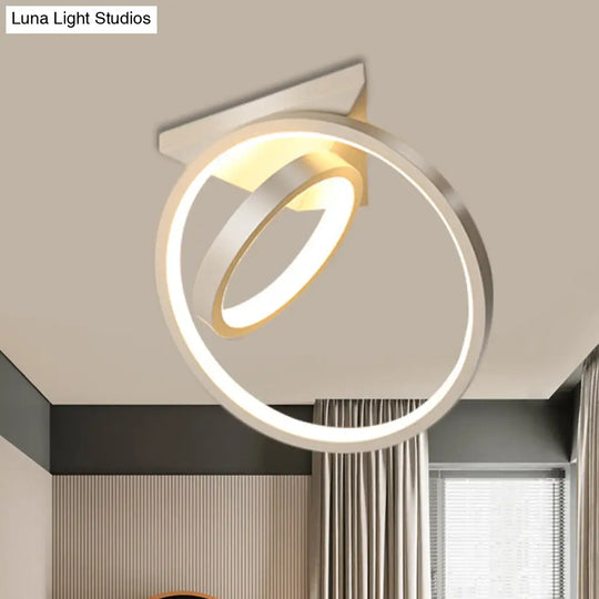 Sleek Circles Flush Lamp Fixture: Metallic Black/White Led Ceiling Mount In Warm/White Light