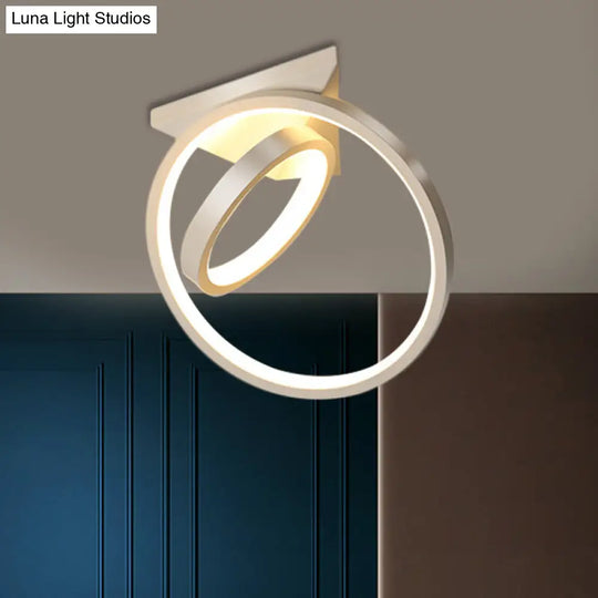 Sleek Circles Flush Lamp Fixture: Metallic Black/White Led Ceiling Mount In Warm/White Light White /