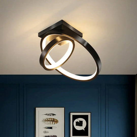 Sleek Circles Flush Lamp Fixture: Metallic Black/White Led Ceiling Mount In Warm/White Light Black