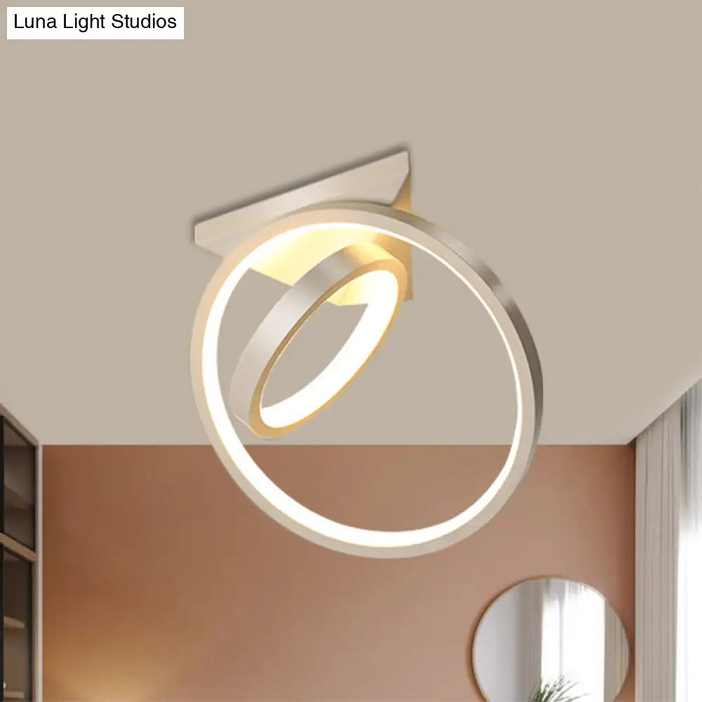 Sleek Circles Flush Lamp Fixture: Metallic Black/White Led Ceiling Mount In Warm/White Light