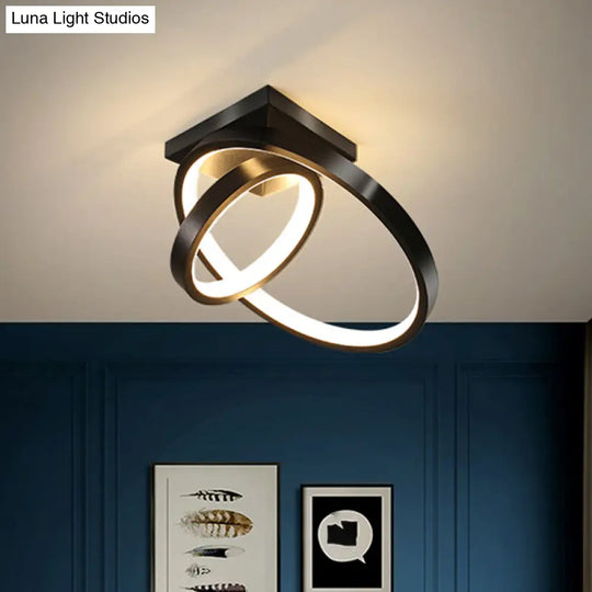 Sleek Circles Flush Lamp Fixture: Metallic Black/White Led Ceiling Mount In Warm/White Light Black /