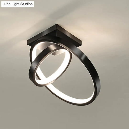 Sleek Circles Flush Lamp Fixture: Metallic Black/White Led Ceiling Mount In Warm/White Light