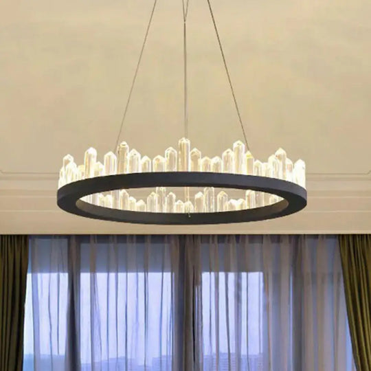 Sleek Clear Crystal Ring Chandelier Light: 3-Bulb Simplicity With Black Pendant Fixture / 23.5’