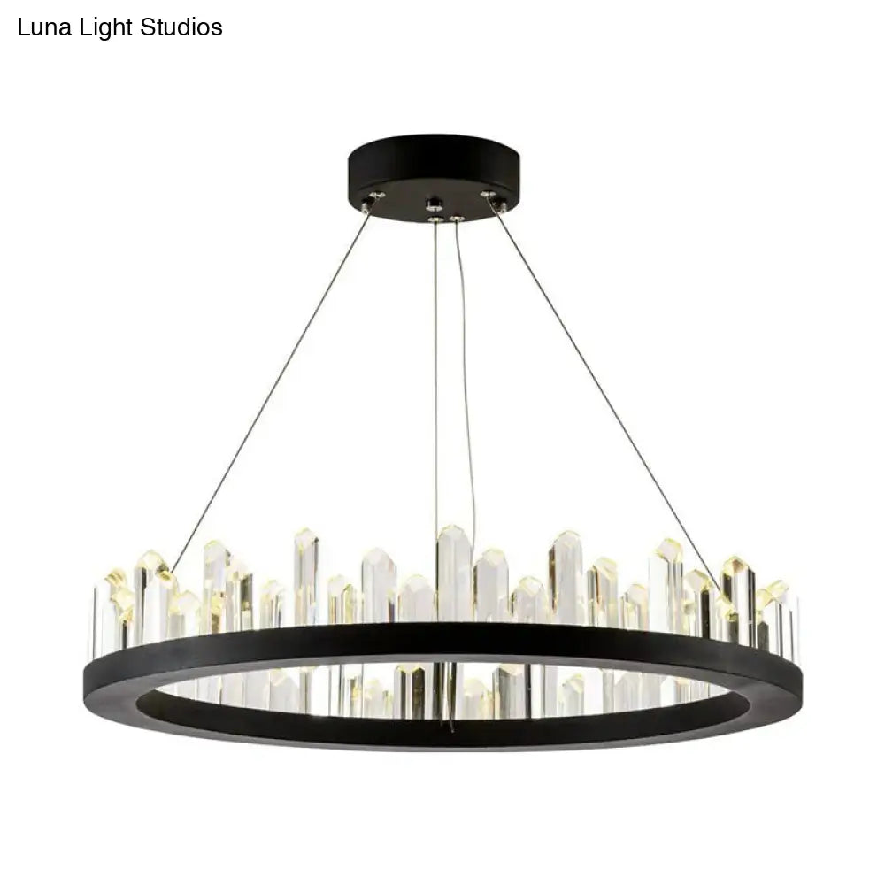 Sleek Clear Crystal Ring Chandelier Light: 3-Bulb Simplicity With Black Pendant Fixture